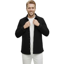 Rizzup Siyah Dar Kesim Erkek Çıtçıtlı Spor Ceket – Fitilli Örme Kumaş, Modern Şehir Stili 2500558