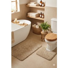 Eurobano Shaggy Kaymaz Taban Yıkanabilir Klozet Uyumlu 60X100 60X50 2'li Set Bohem Banyo Paspası