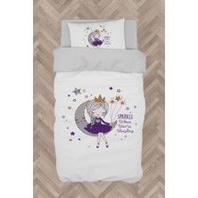 Mekta Home  Ayda Oturan Mor Prenses Kız Desenli Nevresim Takımı