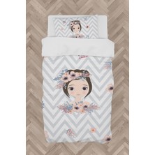 Mekta Home  Çiçekli Prenses Kız Desenli Zikzaklı Nevresim Takımı