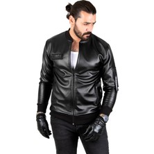 Rizzup Siyah Dar Kesim Erkek Suni Deri Ceket / Mont – Kolej Yaka & Ribanalı 1820094