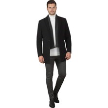 Rizzup Siyah Regular Fit Yakası Çıkabilen Triko Yaka Erkek Kaşe Kaban – Düğmeli • Tek Yırtmaç – 2407000