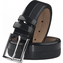 Rizzup Erkek Siyah Nokta Desenli Kemer Rugan 3,5 cm Erkek Suni Deri Kemer 1801310