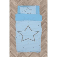 Mekta Home  Büyük Gri Yıldız Desenli Mavi Nevresim Takımı