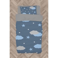 Mekta Home  Gri ve Mavi Bulut Desenli Nevresim Takımı