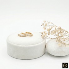 Stainless Steel 316L Çelik Gold Renk Işıltılı Altıgen Zirkon Taşlı Küpe (Kararmaz Garantili)