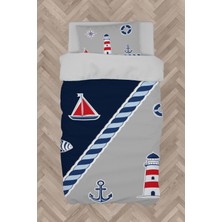 Mekta Home  Denizci Desenli Lacivert Gri Nevresim Takımı