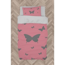 Mekta Home  Kelebek Desenli Pembe Nevresim Takımı