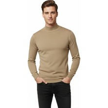 Rizzup Camel Slim Fit Yarım Balıkçı Yaka Likralı Ince Triko Erkek Yarım Boğazlı Kazak 2505502