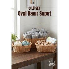 Nandy Home 3'lü Oval Kulplu Hasır Sepet Seti - Çok Amaçlı Dekoratif Düzenleyici
