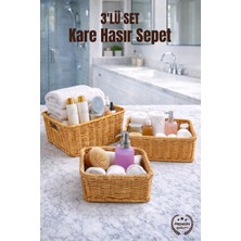 Nandy Home 3'lü Kare Kulplu Hasır Sepet Seti - Çok Amaçlı Dekoratif Düzenleyici
