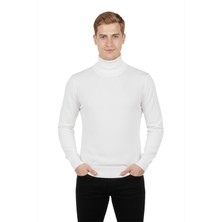 Rizzup Beyaz Slim Fit Tam Boğazlı Balıkçı Yaka Erkek Triko Kazak - Şık & Modern 2505495