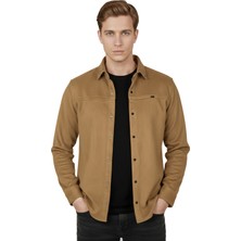Rizzup Camel Premium Süet Dokulu Slim Fit Erkek Gömlek - Ceket Formunda 2500556