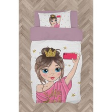Mekta Home  Selfie Yapan Prenses Kız Desenli Nevresim Takımı