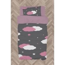 Mekta Home  Pembe ve Beyaz Bulut Desenli Nevresim Takımı