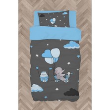 Mekta Home  Yeşil Balonlu ve Bisikletli Fil Desenli  Nevresim Takımı