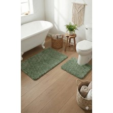 Eurobano Shaggy Kaymaz Taban Yıkanabilir Klozet Uyumlu 60X100 60X50 2'li Set Bohem Banyo Paspası