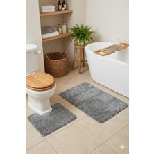 Eurobano Shaggy Kaymaz Taban Yıkanabilir Klozet Uyumlu 60X100 60X50 2'li Set Bohem Banyo Paspası