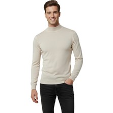 Rizzup Bej Slim Fit Yarım Balıkçı Yaka Likralı Ince Triko Erkek Yarım Boğazlı Kazak 2505502