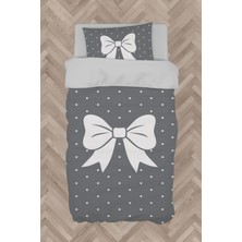 Mekta Home   Kurdele Desenli Gri Nevresim Takımı