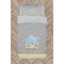 Mekta Home  Yıldız ve Ayıcık Desenli Sarı Çizgili Nevresim Takımı