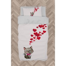 Mekta Home  Kedi ve Kalp Desenli Nevresim Takımı