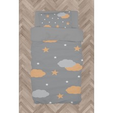 Mekta Home  Sarı Gri Bulutlu Yıldız Desenli Nevresim Takımı