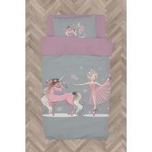 Mekta Home  Pembe Unicorn ve Kız Desenli Nevresim Takımı