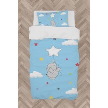 Mekta Home  Seksekli Uçan Fil Desenli Mavi Nevresim Takımı