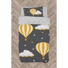 Mekta Home  Uçan Balon ve Bulut Desenli Gri Nevresim Takımı