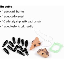 Marsilyan Cadı Aksesuar Seti – Burun, Çene, Fosforlu Diş ve 10 Adet Siyah Tırnak