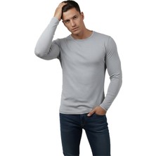Rizzup Gri Dar Kalıp Likralı %90 Pamuk Erkek Sweatshirt – Vücuda Oturan Ince Penye Sweat 2300423