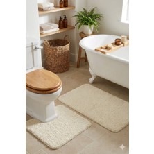 Eurobano Shaggy Kaymaz Taban Yıkanabilir Klozet Uyumlu 60X100 60X50 2'li Set Bohem Banyo Paspası