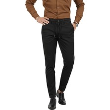 Rizzup Erkek Siyah Likralı Beli Lastikli & Ipli Dar Kesim Şık Kumaş Pantolon 2600572