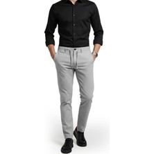 Rizzup Erkek Gri Likralı Gofre Kumaş Beli Lastikli Ipli Slim Fit Günlük Pantolon 2600650