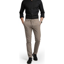Rizzup Erkek Bej Likralı Gofre Kumaş Beli Lastikli Ipli Slim Fit Günlük Pantolon 2600650