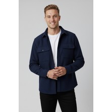 Rizzup Lacivert Cepli Likralı Kadife Kumaş Rahat Kesim Erkek Gömlek – Yumuşak Dokulu, Şık Tasarım Gömlek 2600759