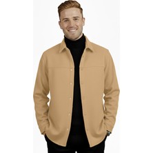 Rizzup Erkek Camel Likralı Rahat Kalıp Cepsiz Kaşe Ceket – Çıt Çıtlı, Esnek Şık Model Ceket 2600760