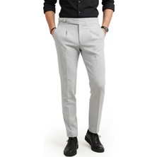 Rizzup Erkek Gri Likralı Italyan Kesim Pileli Kemer Tokalı Şık Kumaş Pantolon 2601020