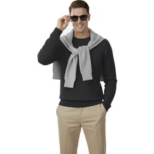 Rizzup Erkek Füme Rahat Kalıp Çizgi Dokulu Triko Kazak – Şık & Modern Tasarım 2605432