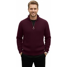 Rizzup Erkek Bordo Yarım Fermuarlı Oversize Kesim Triko Kazak – Yumuşak Dokulu Örgü Kazak 2608511