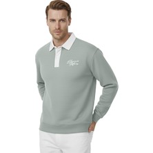 Rizzup Erkek Mint Yeşili Relax Fit Içi Polarlı Polo Yaka Sweatshirt – Pamuklu Kalın Sweatshirt 2600762