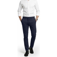 Rizzup Erkek Lacivert Likralı Gofre Kumaş Beli Lastikli Ipli Slim Fit Günlük Pantolon 2600650