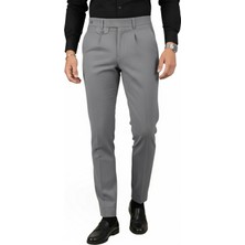 Rizzup Erkek Gri Italyan Kesim Likralı Pileli Şık Kumaş Pantolon – Uzun Dil Kapama 2601021