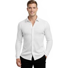 RizzUP Beyaz Slim Fit Örme Kumaş Likralı Erkek Gömlek – Nefes Alan Esnek ve Modern Tasarım 2602604