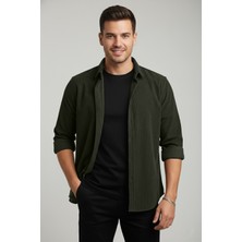 Rizzup Erkek Yeşil Kadife Fitilli Rahat Kesim Gömlek Yumuşak Dokulu Likralı Kadife Gömlek 2600758