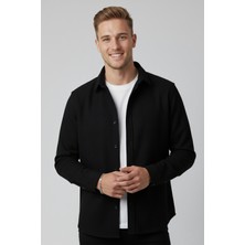 Rizzup Erkek Siyah Kadife Fitilli Rahat Kesim Gömlek Yumuşak Dokulu Likralı Kadife Gömlek 2600758