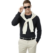 Rizzup Füme Dar Kesim Likralı Erkek Triko Kazak – Bisiklet Yaka Şık Tasarım 2605433