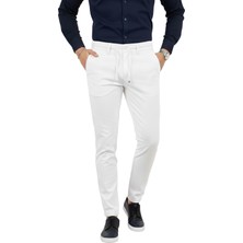 Rizzup Erkek Beyaz Likralı Beli Lastikli & Ipli Dar Kesim Şık Kumaş Pantolon 2600572