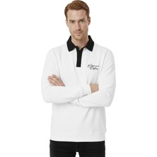 Rizzup Erkek Beyaz Relax Fit Içi Polarlı Polo Yaka Sweatshirt – Pamuklu Kalın Sweatshirt 2600762